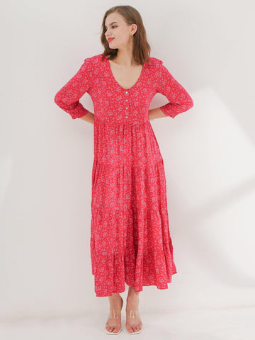 Berry Printed Tiered Maxi Dress - Shopmossrose